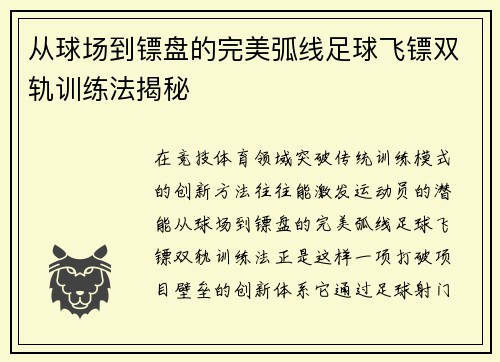 从球场到镖盘的完美弧线足球飞镖双轨训练法揭秘